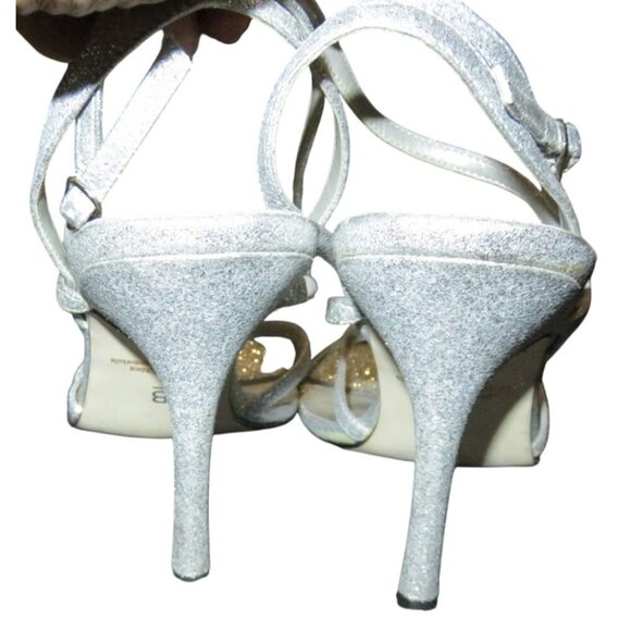 Bakers Shelly Glitter Strappy Metallic Silver Leather Heels size 10 - Picture 4 of 14